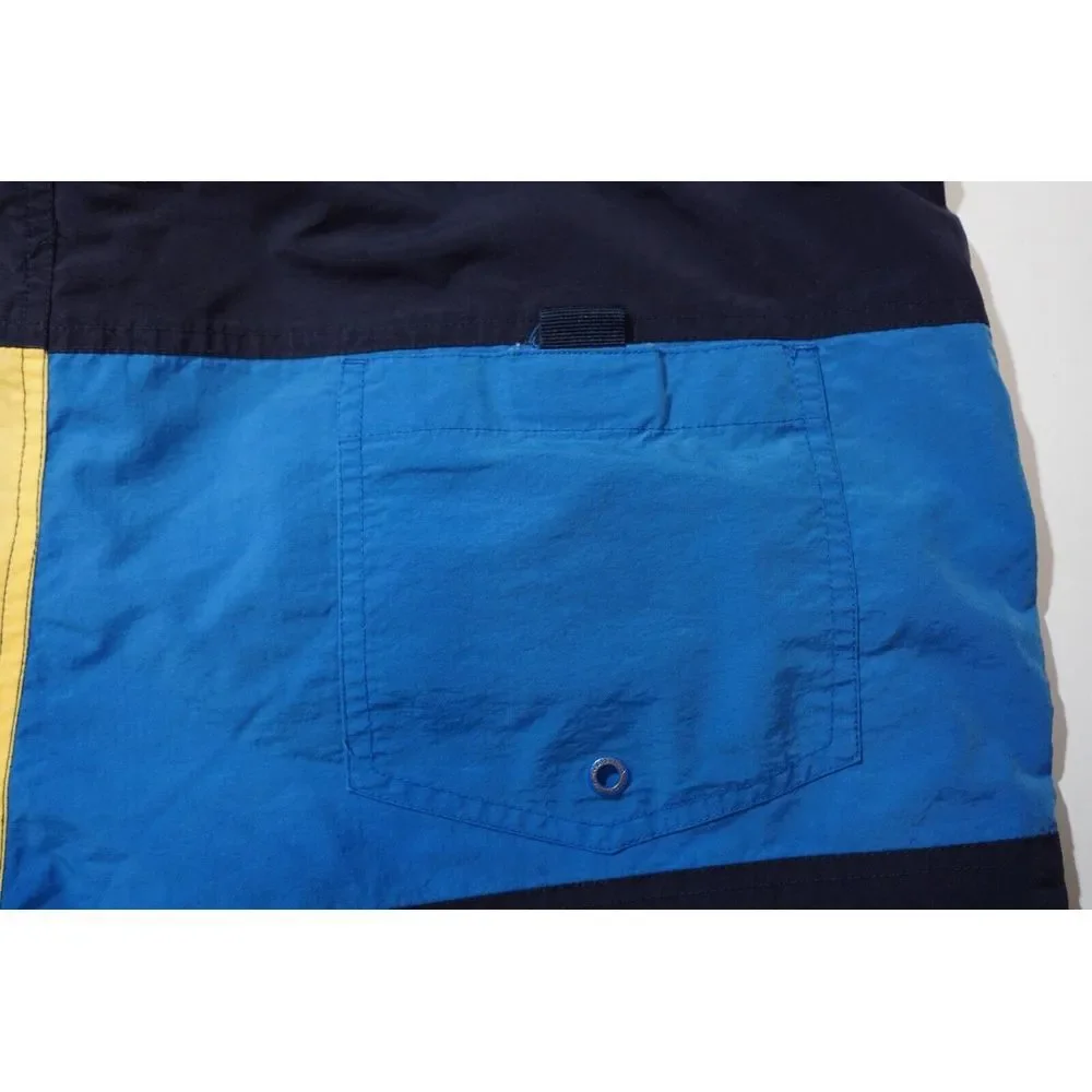 NAUTICA Mens Vintage Black Yellow Blue & White Color Block‎ Lined Swim Shorts L